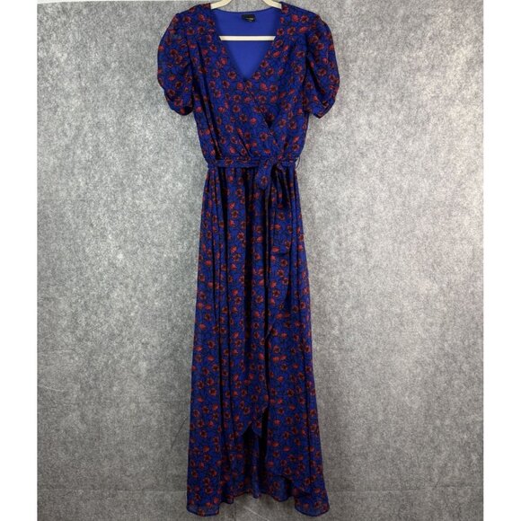 Disney Snow White and the Seven Dwarves Maxi Wrap Dress‎ M Royal Blue Red Floral - Picture 2 of 11